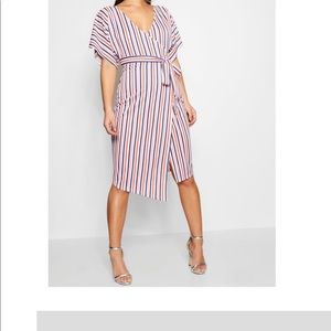 Petite Hayley Crepe Stripe Wrap Midi Dress